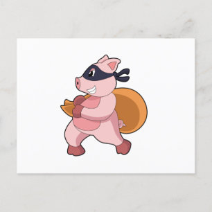 Carte Postale Cochon comme coureur