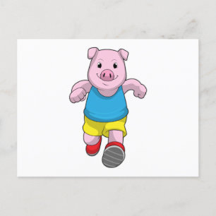Carte Postale Cochon comme coureur à la course