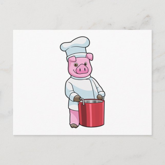 Carte Postale Cochon comme cuire avec pot de Cuisine (Devant)