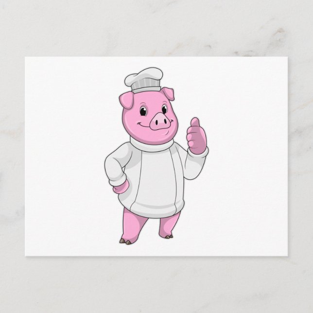 Carte Postale Cochon comme cuisinier avec casquette chef (Devant)