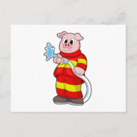 Cochon comme pompier avec tuyau