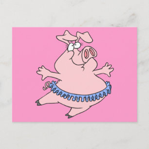 Carte Postale cochon de ballet dans un cochon tutu