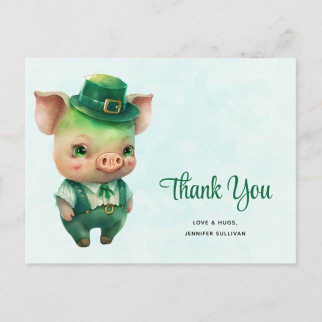 Carte Postale Cochon de conte de fées vert mignon en tenue chic  (Devant)