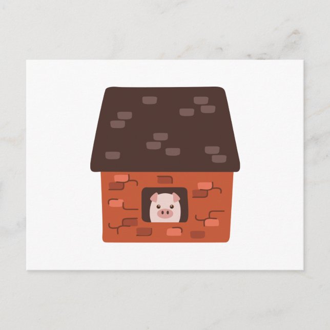 Carte Postale Cochon de la maison de briques (Devant)
