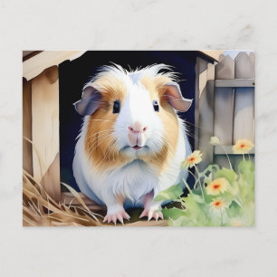 Carte Postale Cochon d'Inde Animal Mignon Aquarelle