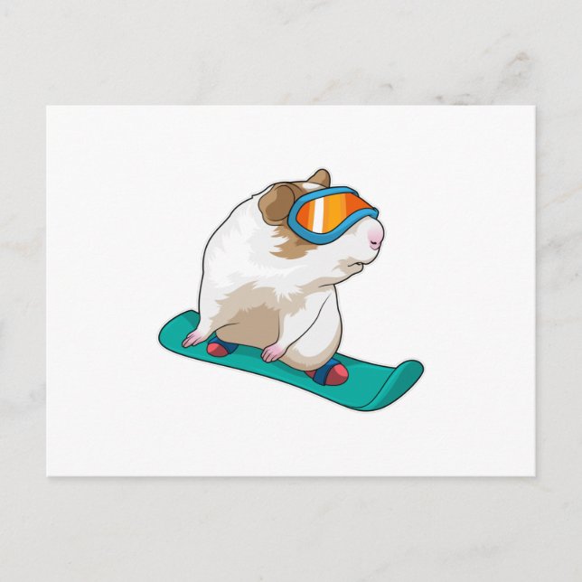 Carte Postale Cochon d'Inde Snowboarder Snowboard (Devant)