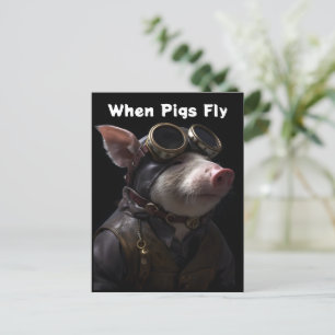 Carte Postale Cochon drôle comme pilote