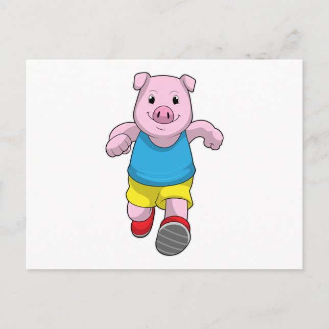 Carte Postale Cochon en coureur à la course (Devant)