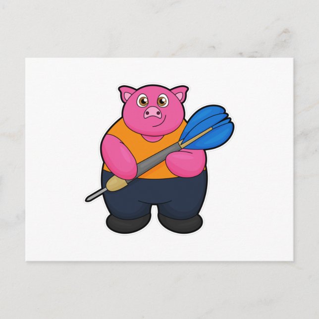 Carte Postale Cochon en joueur de fléchettes avec fléchettes (Devant)