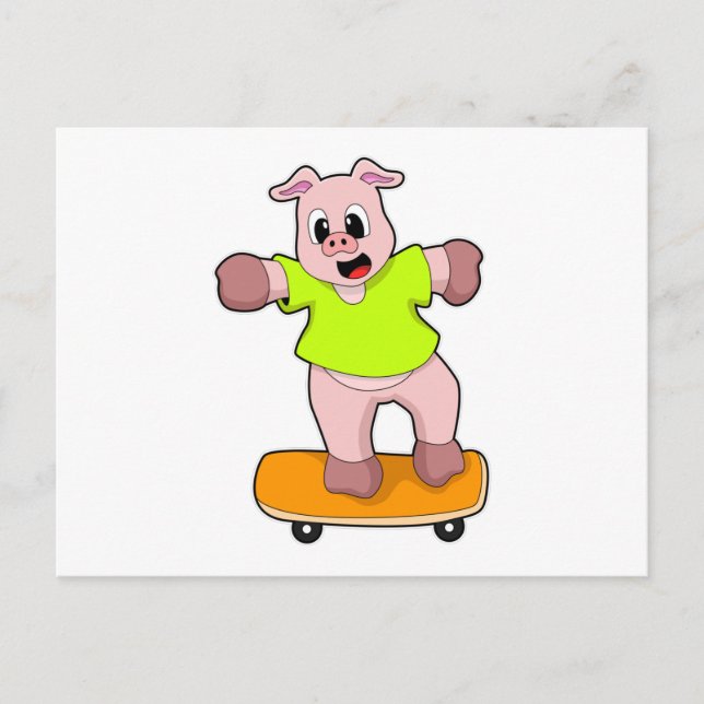 Carte Postale Cochon en patineur sur skateboard (Devant)