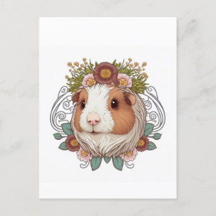 Carte Postale Cochon et fleurs de Guinée Brown et blanche