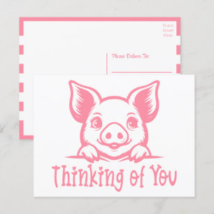 Carte Postale Cochon mignon qui pense à toi, Miss You, Pink Pigl