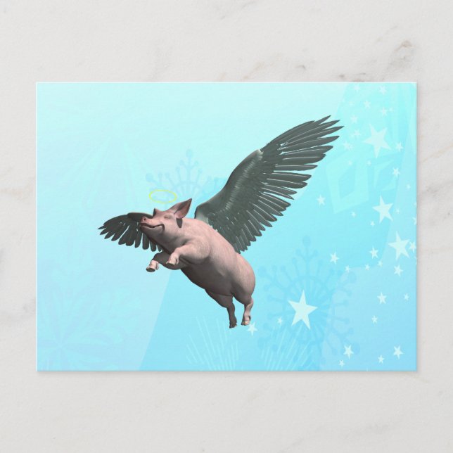 Carte Postale Cochon mignon volant dans le ciel (Devant)