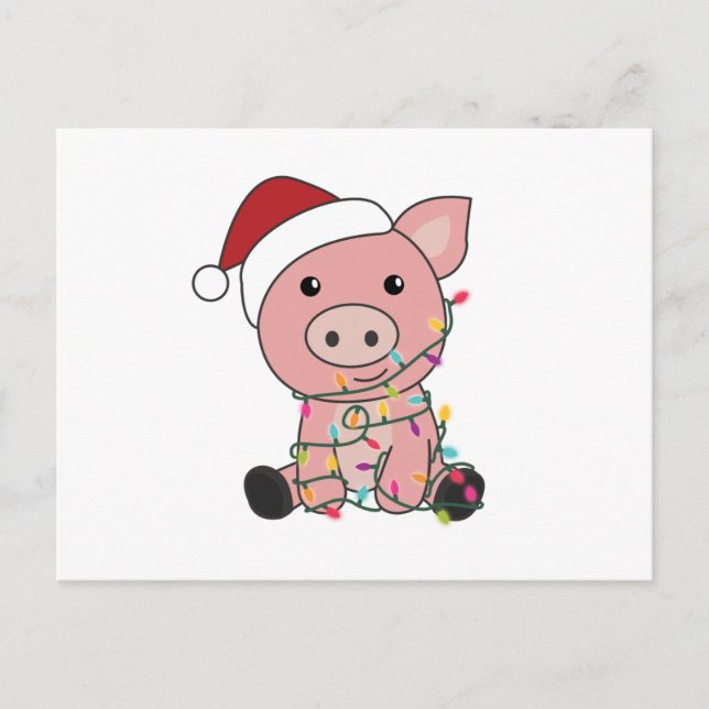 Carte Postale Cochon Noël Neige Animaux d'hiver Cochons (Devant)