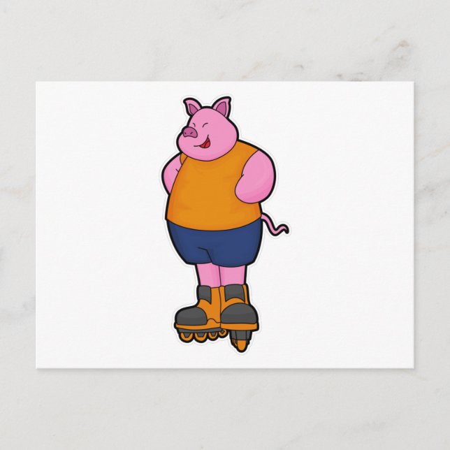 Carte Postale Cochon patineur avec des rollers (Devant)