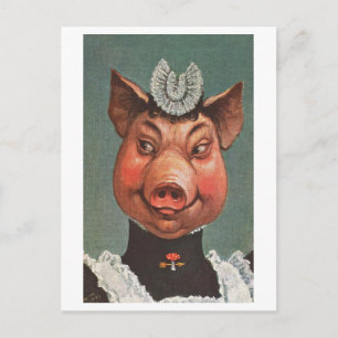 Carte Postale Cochon vintage en uniforme