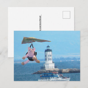 Carte postale - Cochon volant au-dessus du phare d