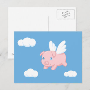 Carte Postale Cochon volant - Cochon mignon avec ailes