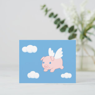 Carte Postale Cochon volant - Cochon mignon avec ailes