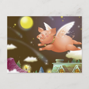 Carte Postale Cochon volant dans le ciel