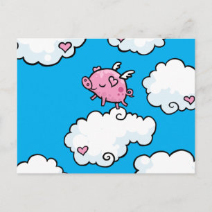 Carte Postale Cochon volant danse sur les nuages