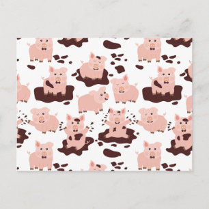 Carte Postale Cochons mignons jouant dans les animaux de la ferm