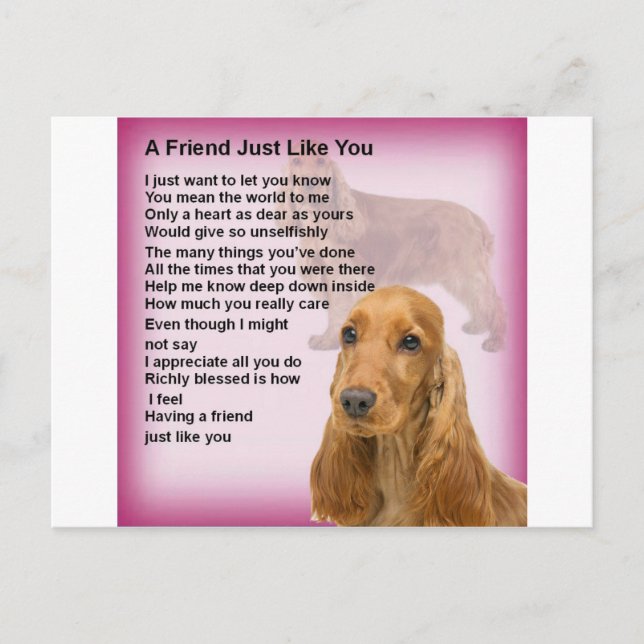 Carte Postale Cocker Spaniel - Poème d'ami (Devant)