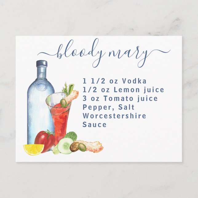 Carte Postale Cocktail Aquarelle Recette Boisson Mixte Bloody Ma (Devant)