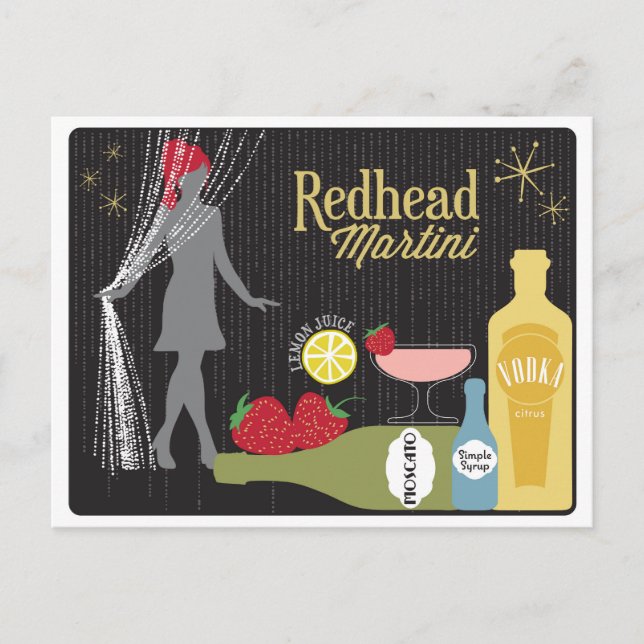 Carte Postale Cocktail de fraises Redhead Martini (Devant)