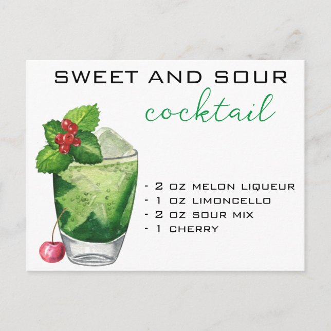 Carte Postale Cocktail de Noël Recette Boisson verte (Devant)