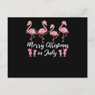 Carte Postale Cocktail d'été Joyeux Noël En Juillet Flamant rose