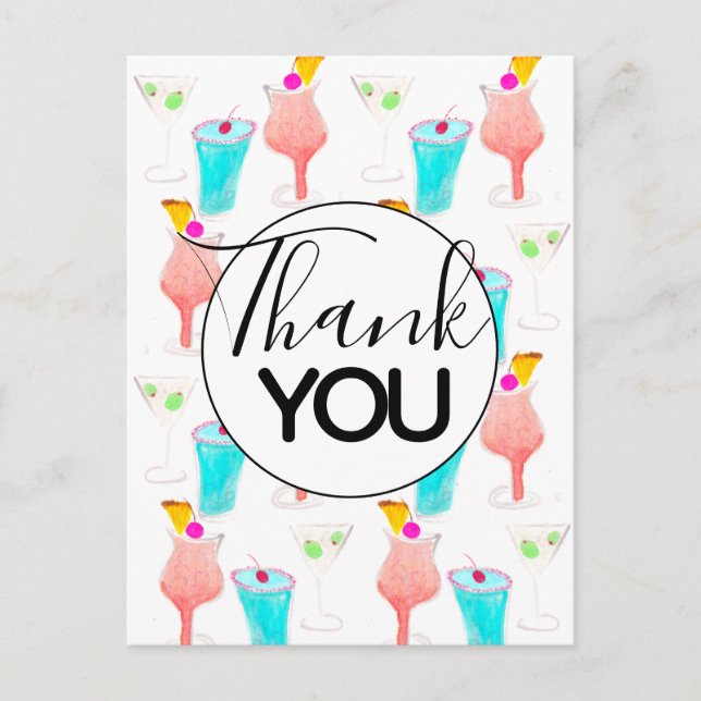 Carte Postale Cocktail Margarita motif aquarelle Merci (Devant)