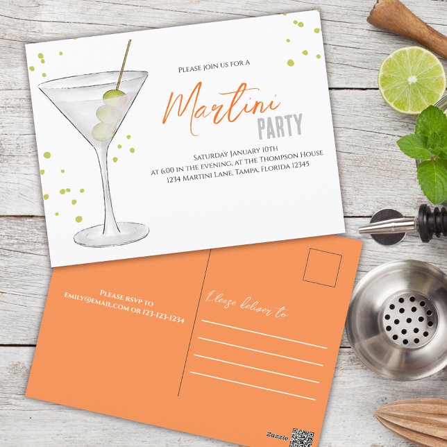 Carte Postale Cocktail Party Retro Typographie Martini (Créateur téléchargé)