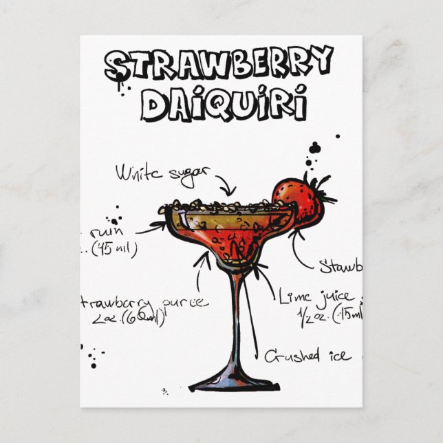 Carte Postale CocktailRecette de fraise Daiquiri (Devant)