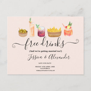 Carte Postale cocktails modernes aquarelle blush enregistrer la 