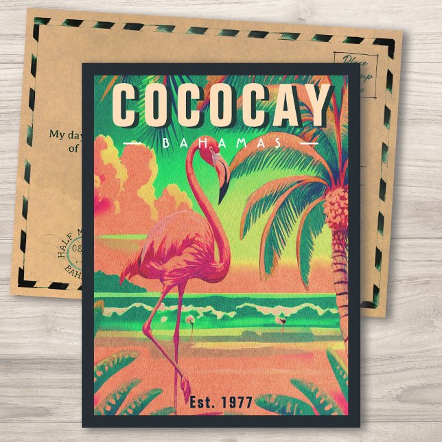 Carte Postale CocoCay Bahamas Retro Flamant rose Souvenir 1950 (Créateur téléchargé)