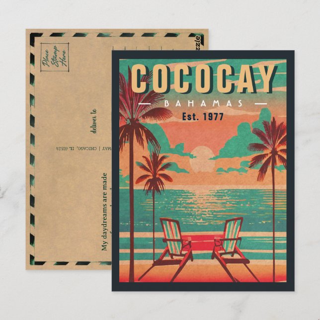 Carte Postale CocoCay Bahamas Retro Sunset Souvenir 1950 (Devant / Derrière)