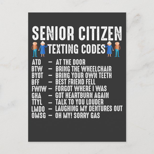 Carte Postale Code de SMS pour les personnes âgées à la retraite (Devant)