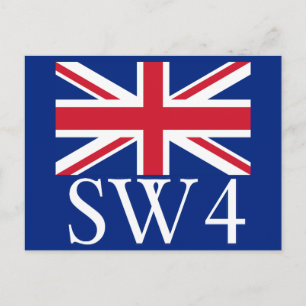 Carte Postale Code postal Londres SW4 avec Union Jack