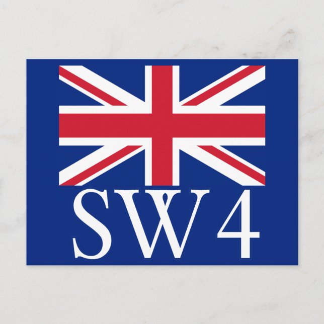 Carte Postale Code postal Londres SW4 avec Union Jack (Devant)