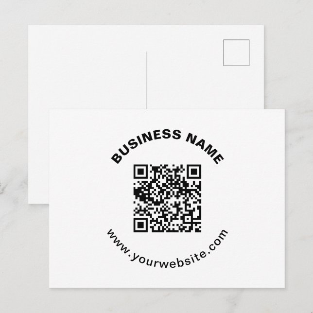Carte Postale Code QR avec nom d'entreprise Texte circulaire gra (Devant / Derrière)