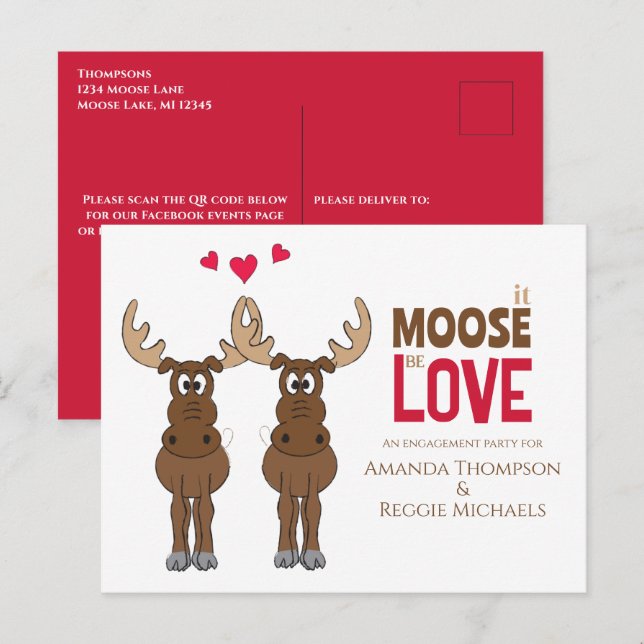 Carte Postale Code QR de fête de fiançailles drôle de Moose Face (Devant / Derrière)