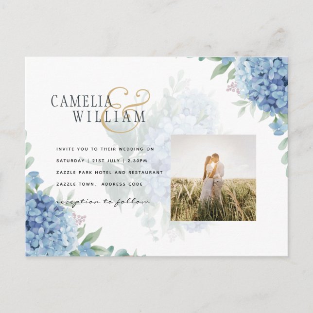 Carte Postale Code QR Faire-part de mariage Blue Hydrangea (Devant)