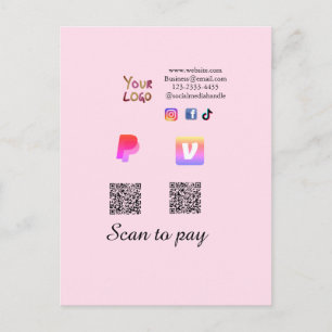 Carte Postale Code QR PayPal venmo scan pay ajouter sur les rése