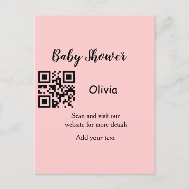 Carte Postale Code QR simple pour baby shower avec ajout de nom (Devant)