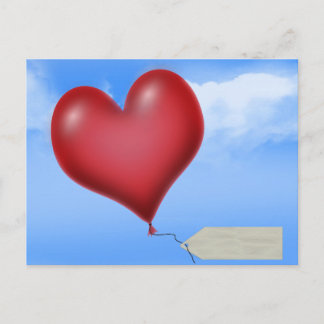 Carte Postale Coeur à ballon unique avec balise de message