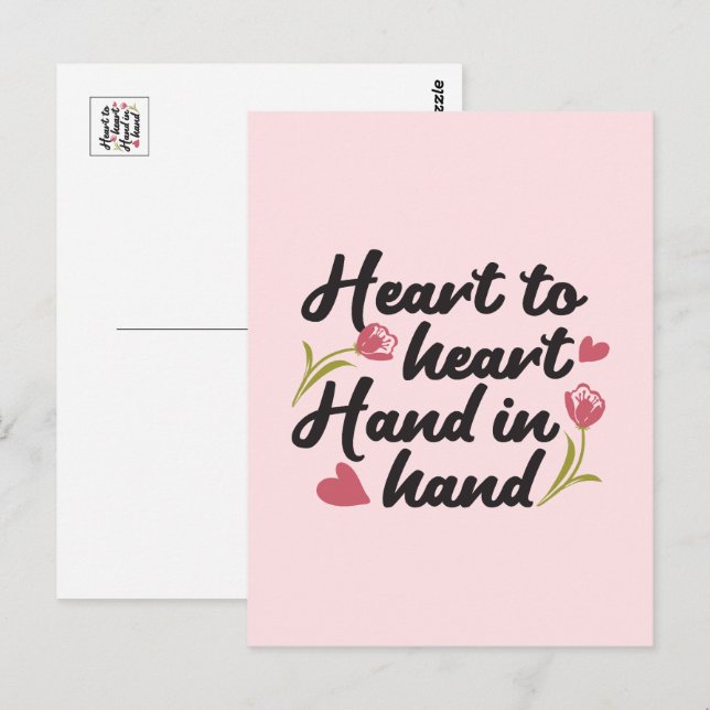 Carte Postale Cœur à Cœur, Main dans la Main - Citation Romantiq (Devant / Derrière)