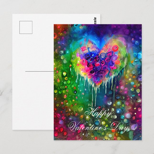 Carte Postale Coeur abstrait lumineux et bulles valentine (Devant / Derrière)