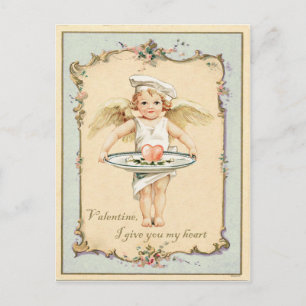 Carte Postale Coeur angélique cupide Reproduction Vintage