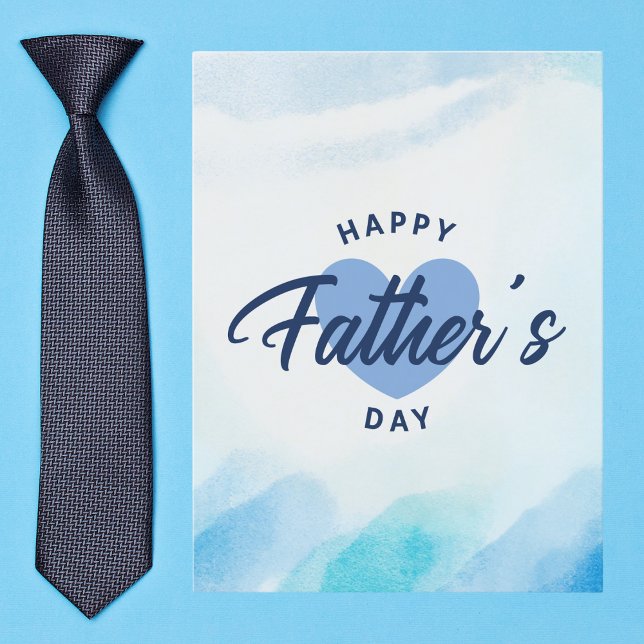 Carte Postale Cœur Aquarelle Bleue Bonne Fête des Pères (Créateur téléchargé)